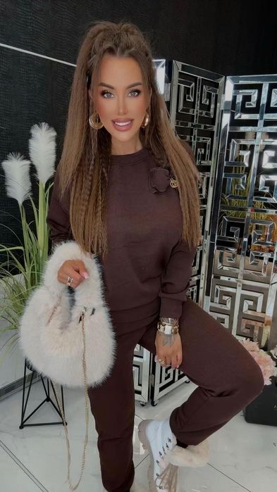 Piękny komplet dres kokardą prążek trzy kolory Lola bianka