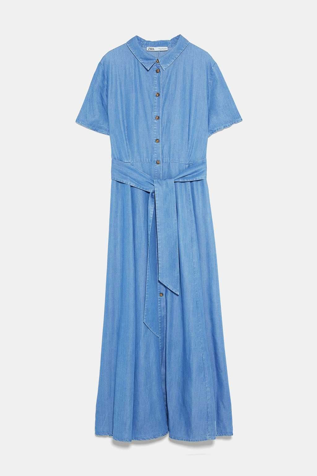 Vestido comprido azul 'ganga' em liocel Zara Tam L