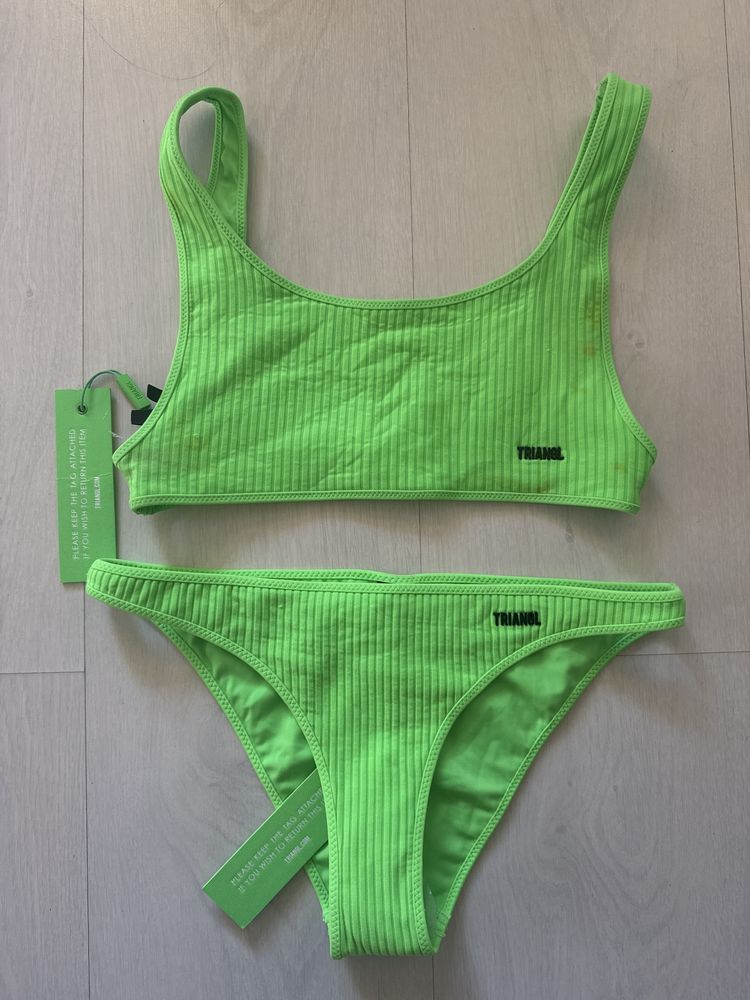 Nowe neonowe zielone bikini Triangl stój kąpielowy dwuczęściowy S