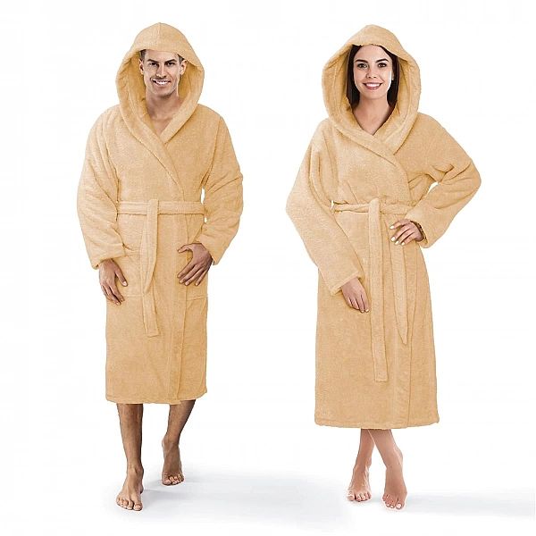 Szlafrok Bawełniany z Kapturem Unisex L/XL Beż