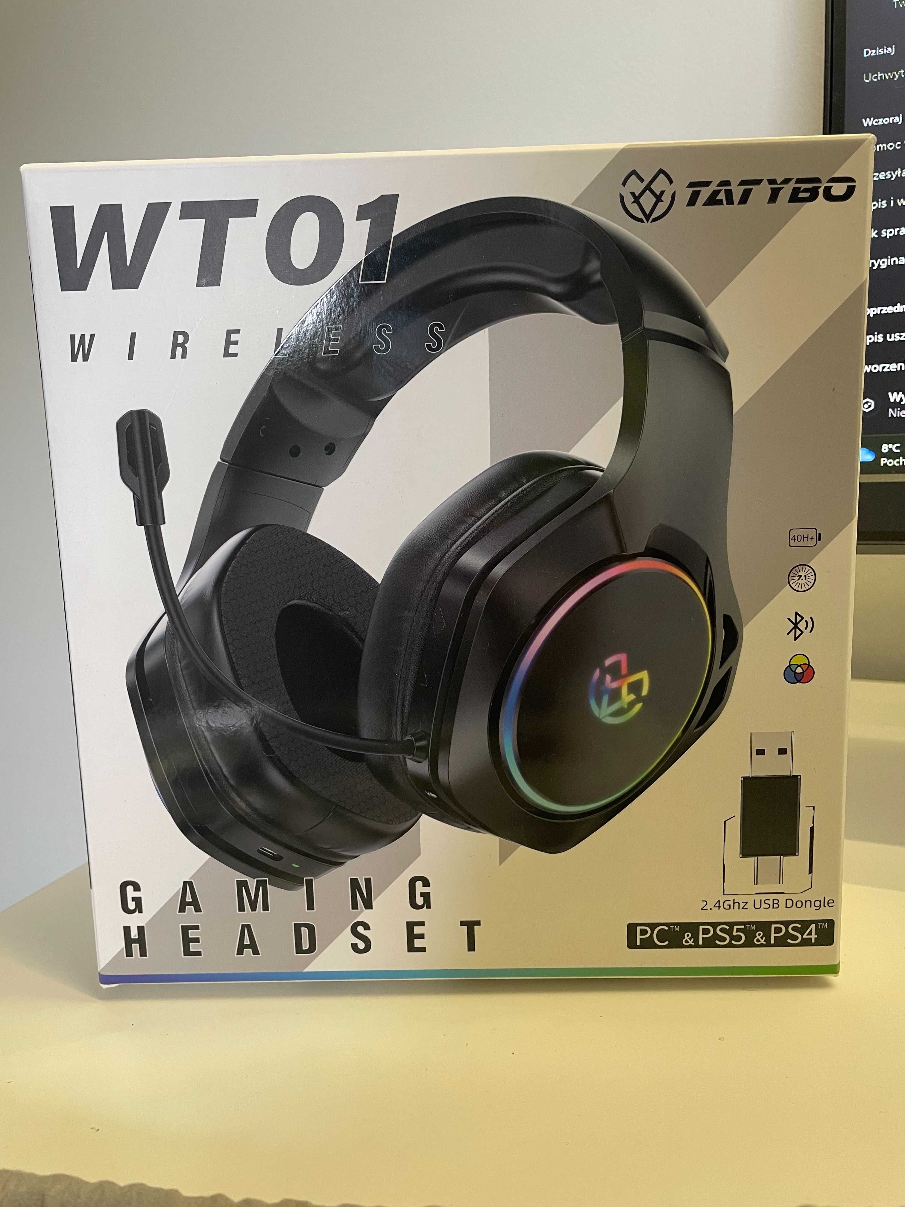 Bezprzewodowe słuchawki gamingowe Tatybo WT01 RGB mikrofon PC PS4 PS5