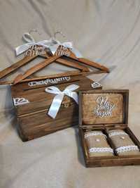 Pudełko na koperty obrączki drewniane boho rustykalny wieszaki
