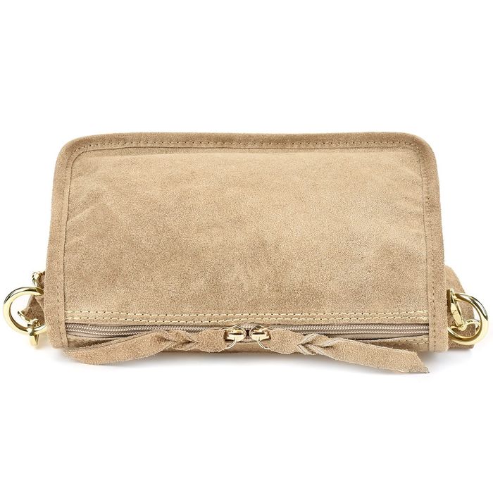 BELTIMORE torebka damska zamszowa listonoszka z paskiem V484 beżowa