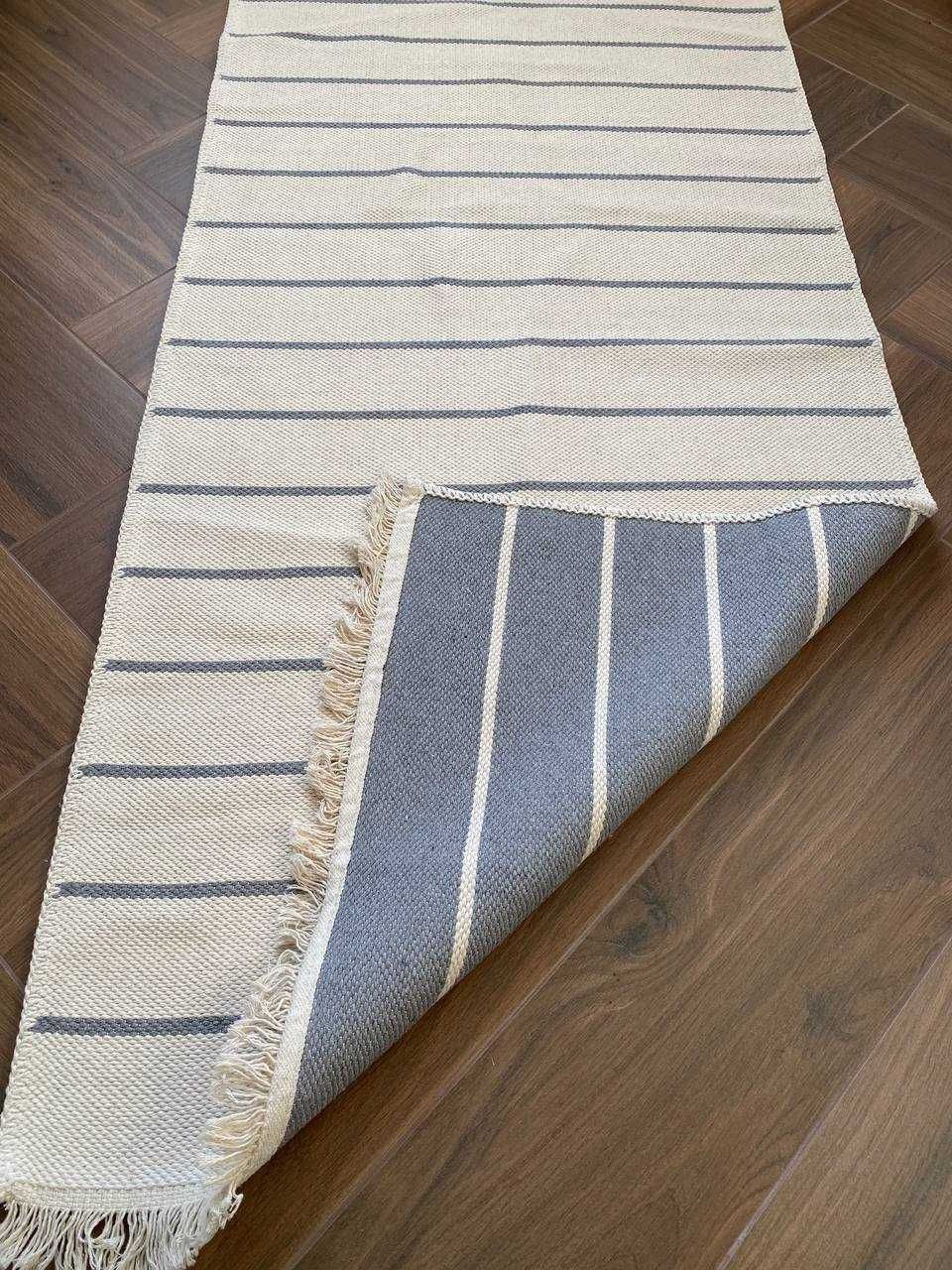 Сірий килим в полоску, щільний та якісний турецький коврик, ковер