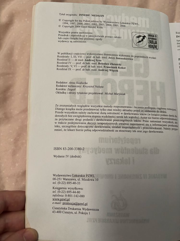 Medycyna wewnętrzna. Gerd Herold. Repetytorium. Wydanie IV. PZWL