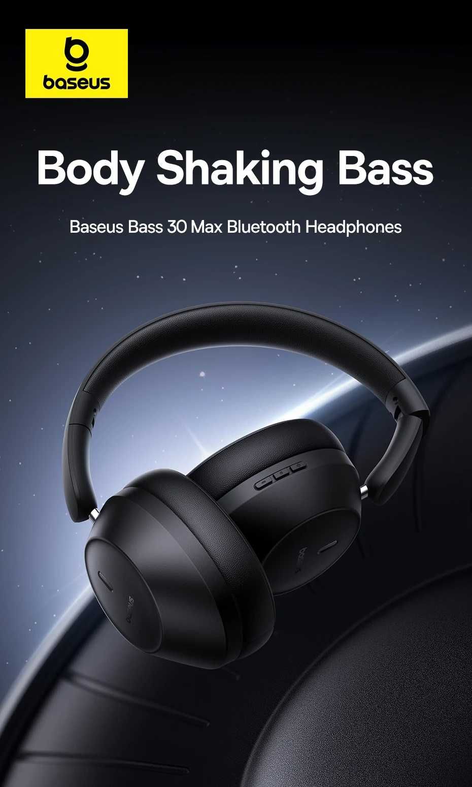 Наушники Baseus Bass 30 Max Black Bluetooth 5.3 40mm 50H Low Latency