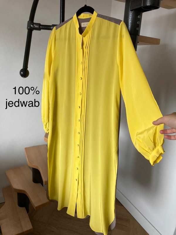 Muse jedwabna prosta sukienka tunika jedwab silk soie M L