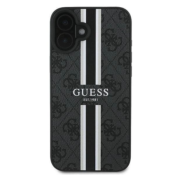 Etui Guess 4G Printed Stripes MagSafe na iPhone 16 Plus - czarne