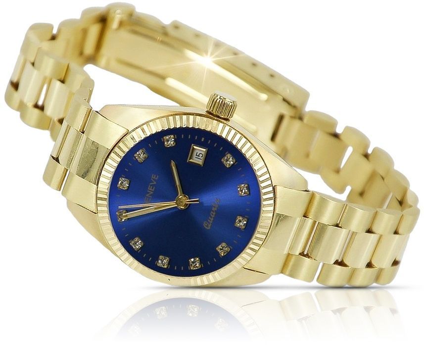 Złoty zegarek damski 14k 585 z bransoletą Geneve w lw020ydbl&lbw009y K