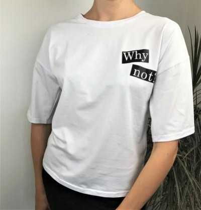 Оверсайз футболка жіноча з принтом "why not?" в асортименті