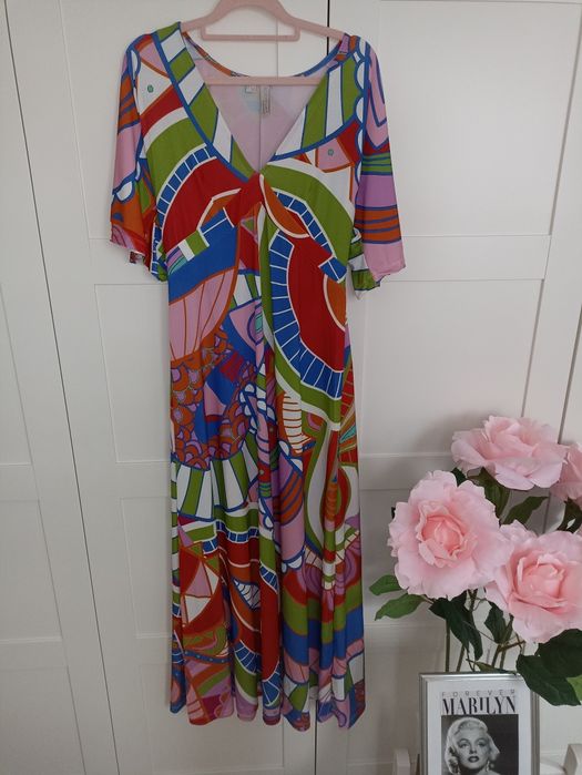 Nowa długa sukienka maxi w kolorowe wzory Boho R.36/38