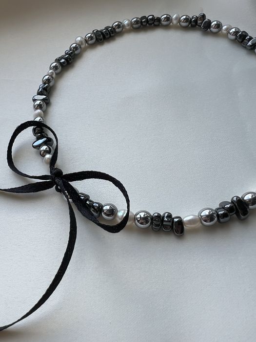 Чокер з натуральних перлин , гематиту