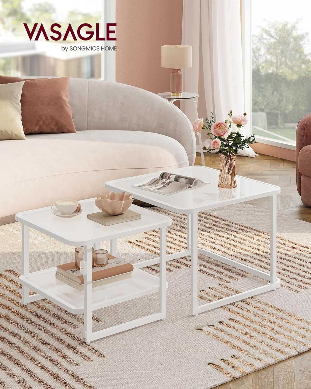Zestaw dwóch stolików kawowych LED Songmics 60 x 60 x 45cm biały