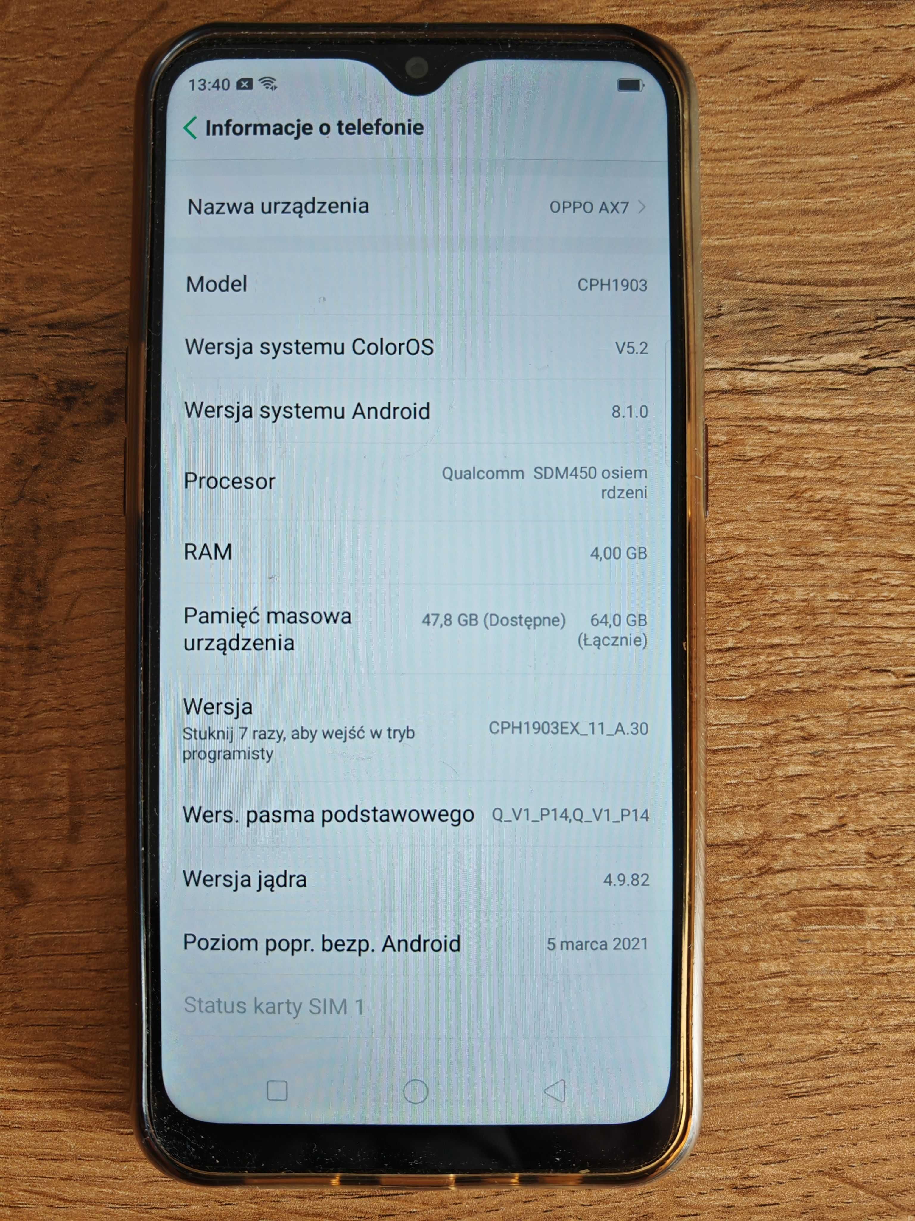 OPPO AX7 4/64GB niebieski igła CPH1903