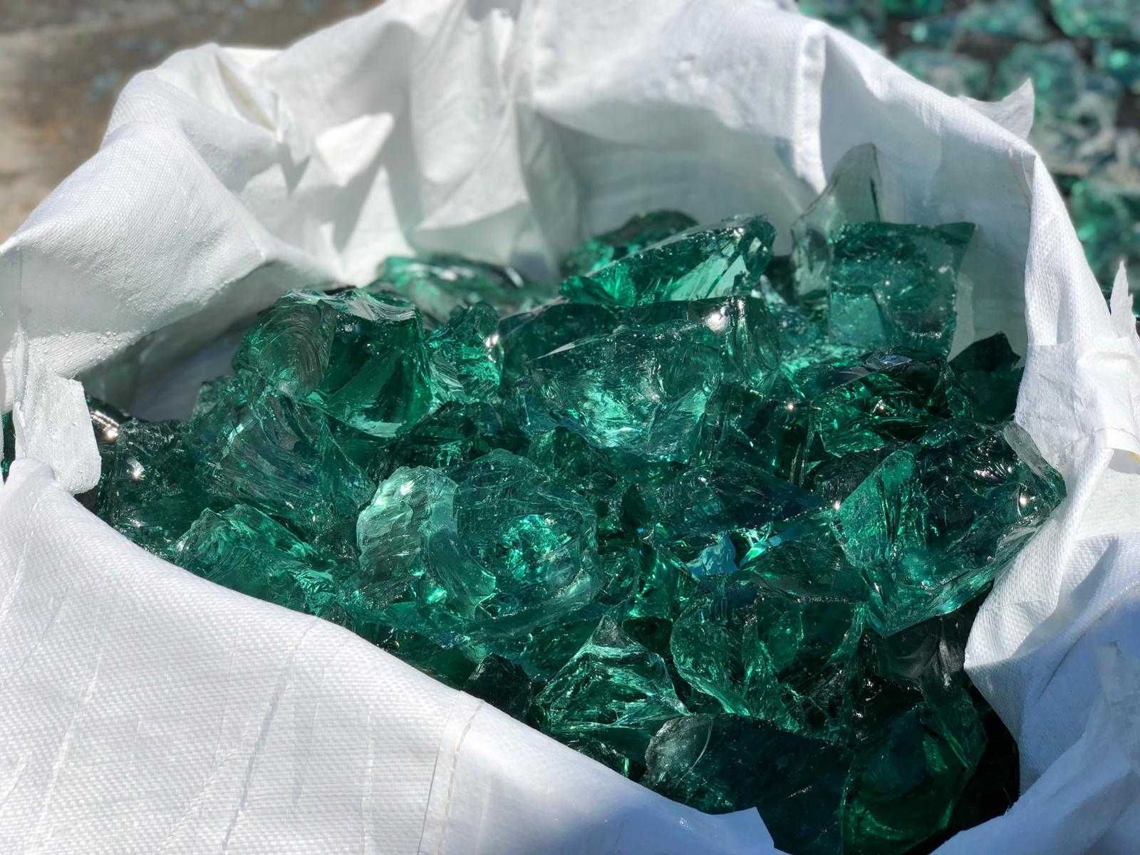 Bryły szklane turkusowo-zielone, kamień szklany, do gabionu 25kg