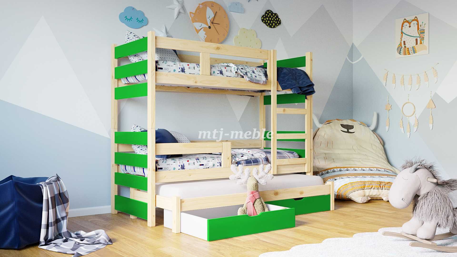Trzyosobowe łóżko piętrowe z drewna sosnowego Tosia - materace