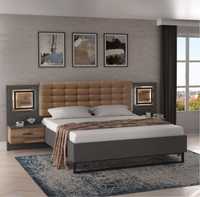 Łóżko z materacem 200 x 180 cm system Cartagena lity dąb / szary