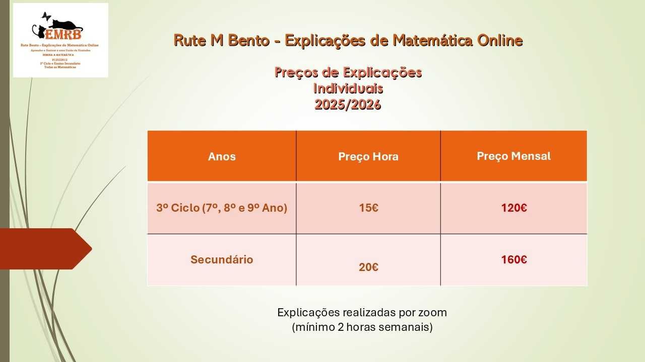 EXPLICAÇÕES INDIVIDUAIS DE MATEMÁTICA - RUTE M BENTO