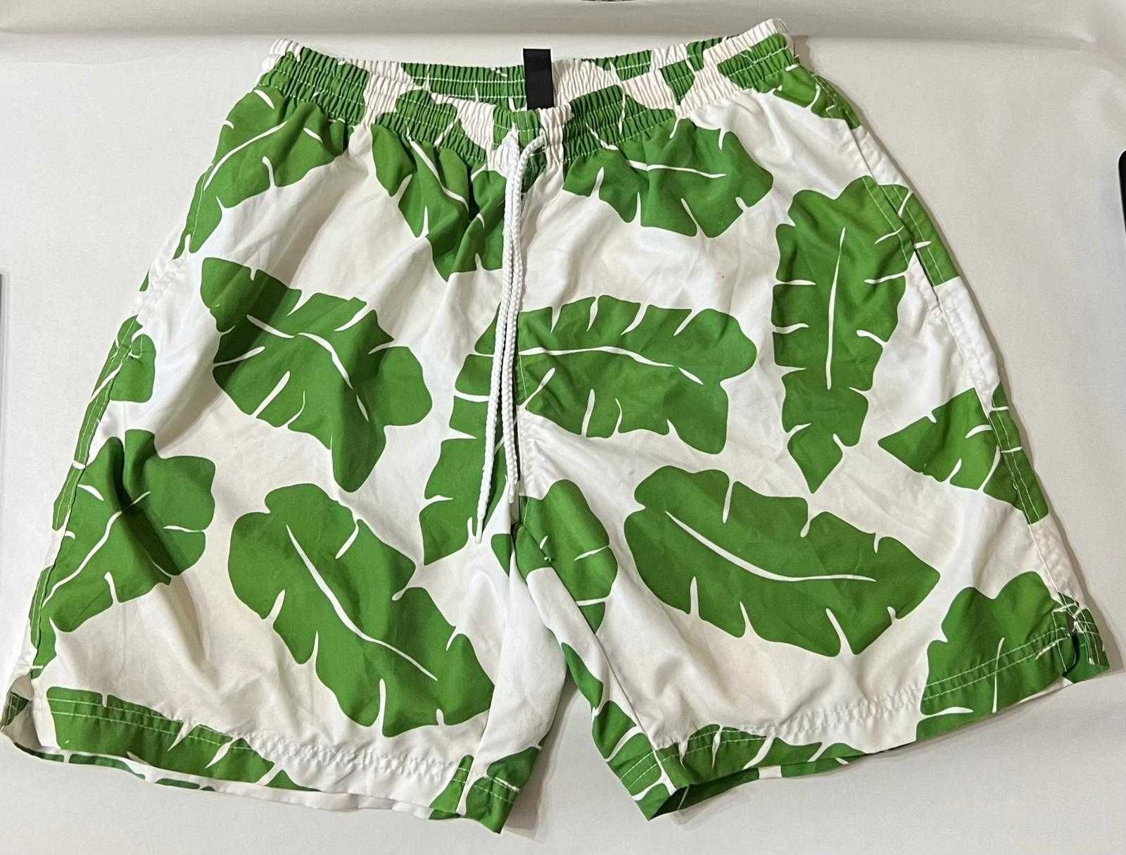 Calções de Banho Tropicais Brancos com Folhas Verdes
