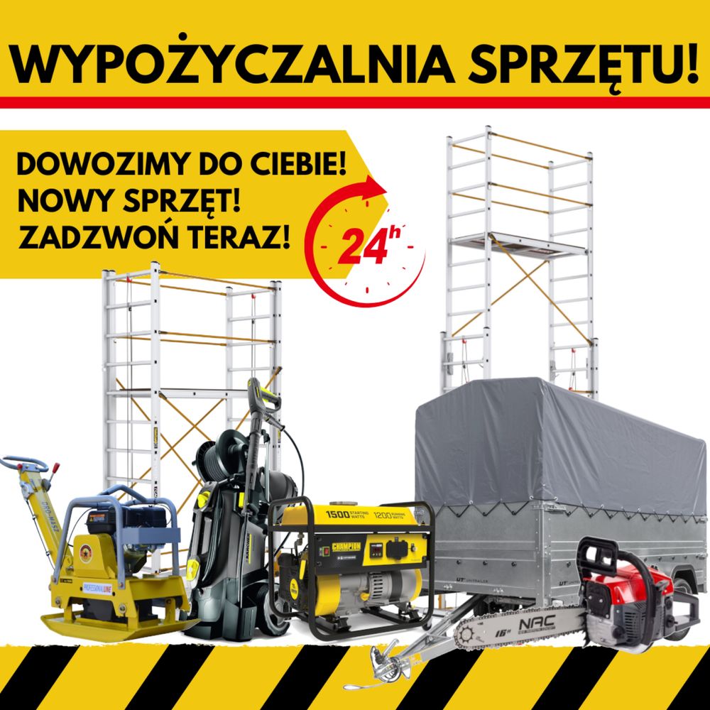 wypożyczalnia sprzętu; laweta; odkurzacz piorący; agregat; młot