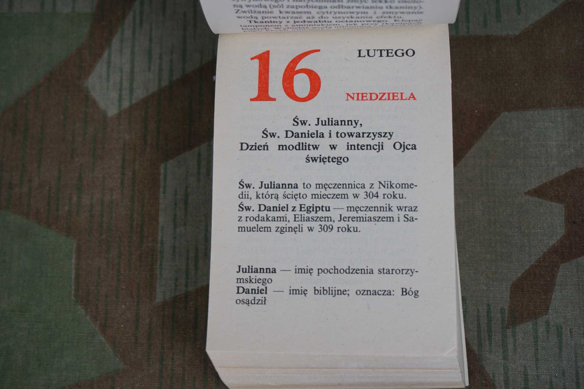 Kalendarz zdzierak zdzierany  listkowy 1992