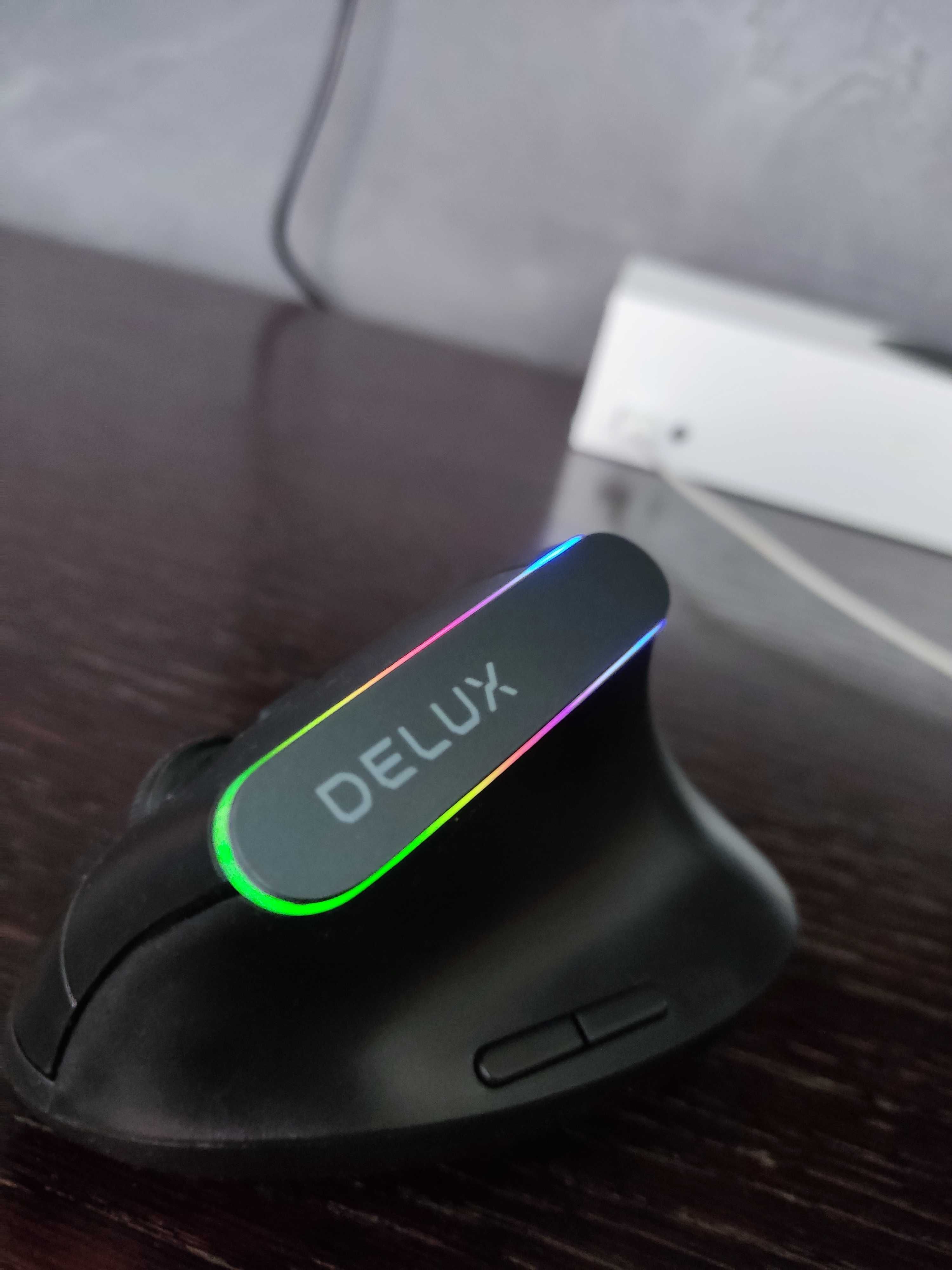 Mysz pionowa ergonomiczna Delux M618DB RGB (bezprzewodowa)