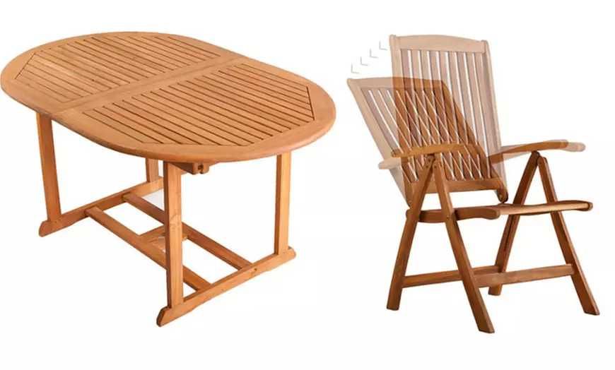 Piękny drewniany komplet mebli ogrodowych (stół + 6 krzeseł)