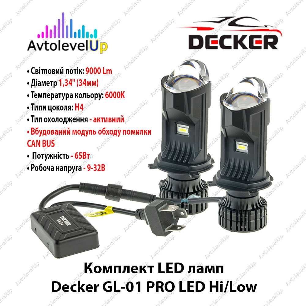 Комплект LED ламп c линзой  GL-01 H4, H7, H11, HB3, HB4 CAN BUS 12 мес