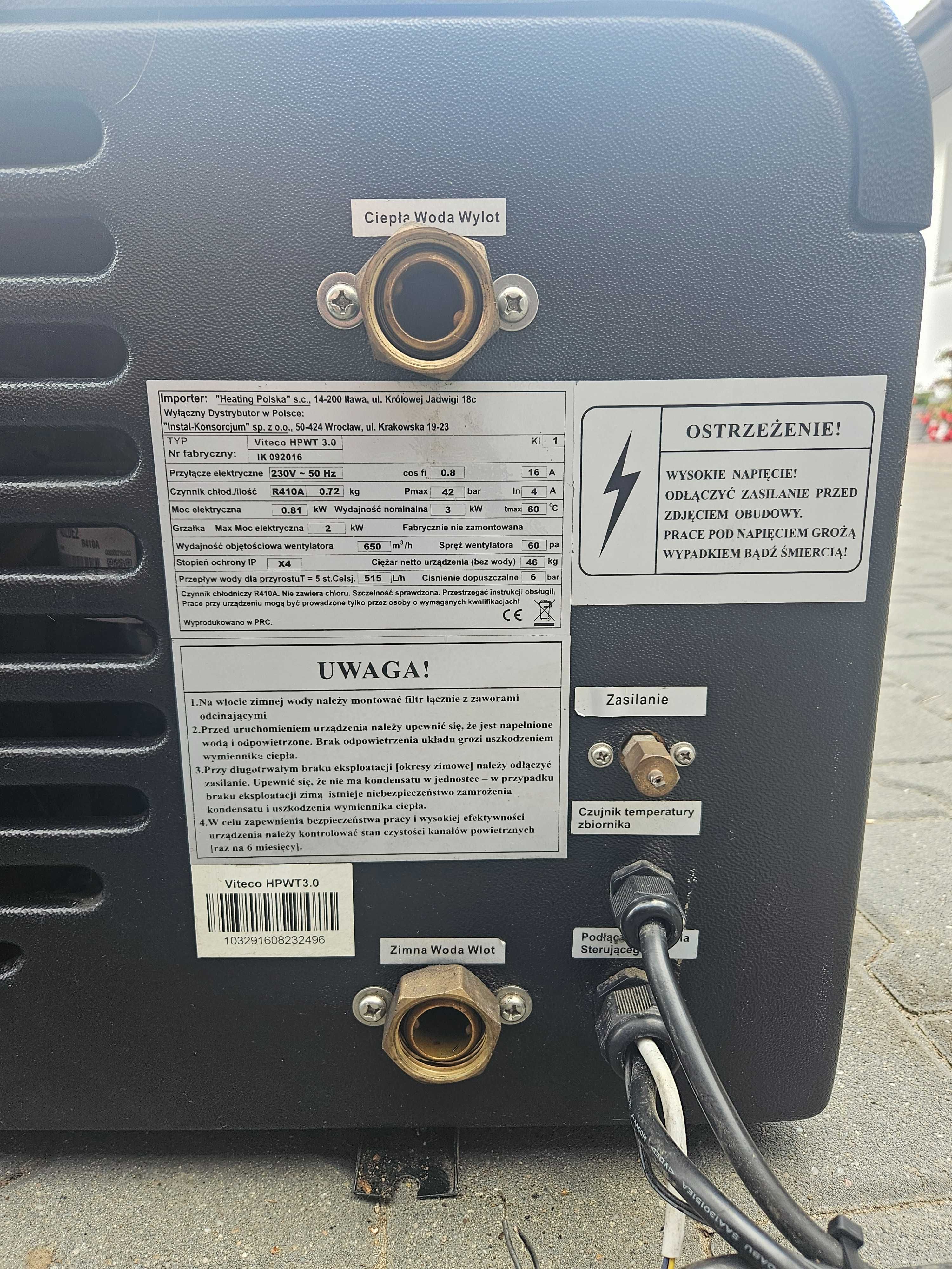 Pompa ciepła viteco hpwt 3.0 3kw