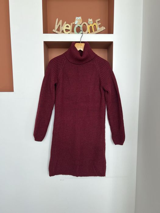 Тепла вʼязана сукня гольф бургунді oversize XS-S-M