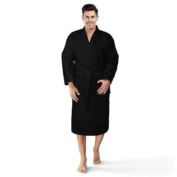 Szlafrok Kimono Gofer Bawełniany Damski Męski Unisex XS Czarny
