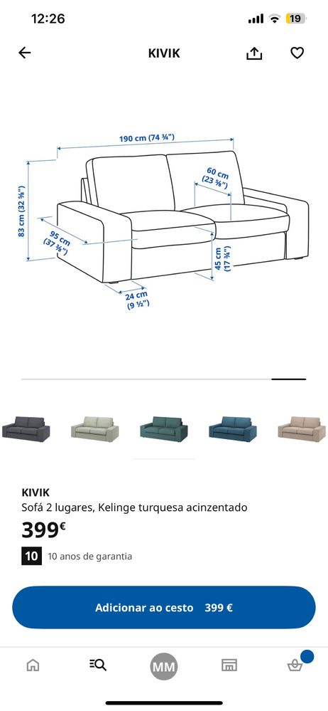 Sofá KIVIK 2 lugares ikea