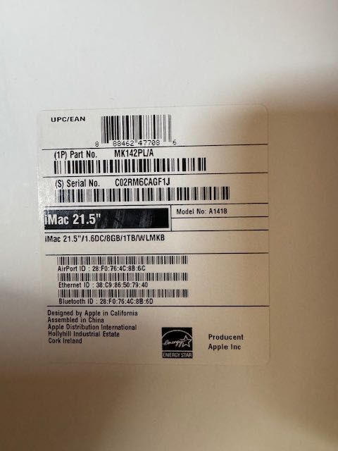 iMac 21,5" Model A1418