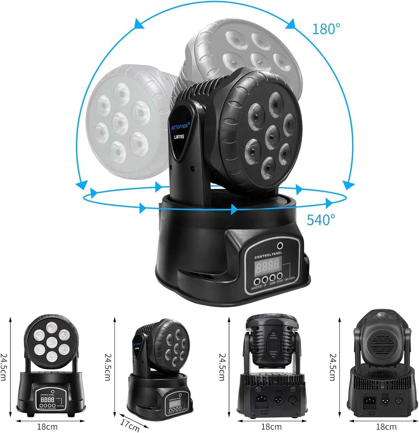 Ruchoma głowa Betopper LED 7 * 8W RGBW DMX512