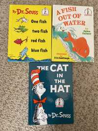 Dr Seuss the cat in the hat, a fish out of water, one fish two fish