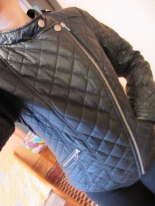Skórzana kurtka zapinana na skos (rozmiar 170, C&A, stan idealny NOWA)