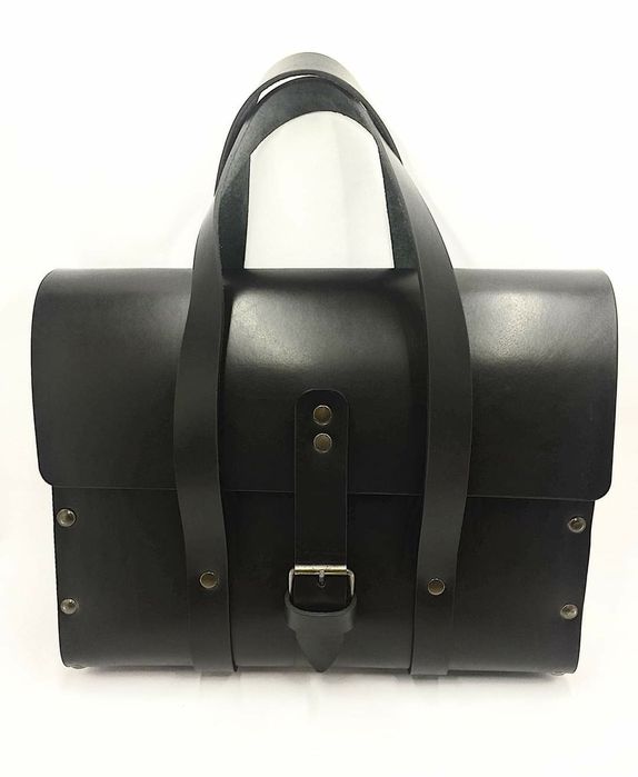 Сумка шкіряна чоловіча зі вставками деревини американського горіху