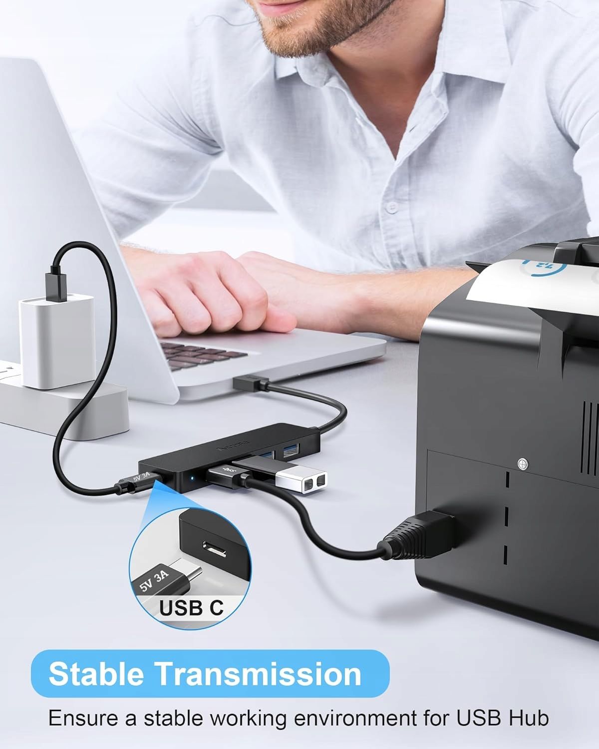 HUB USB 4w1 4-Portowy USB-A 3.0 Superszybki Transfer Danych 5Gbit/s
