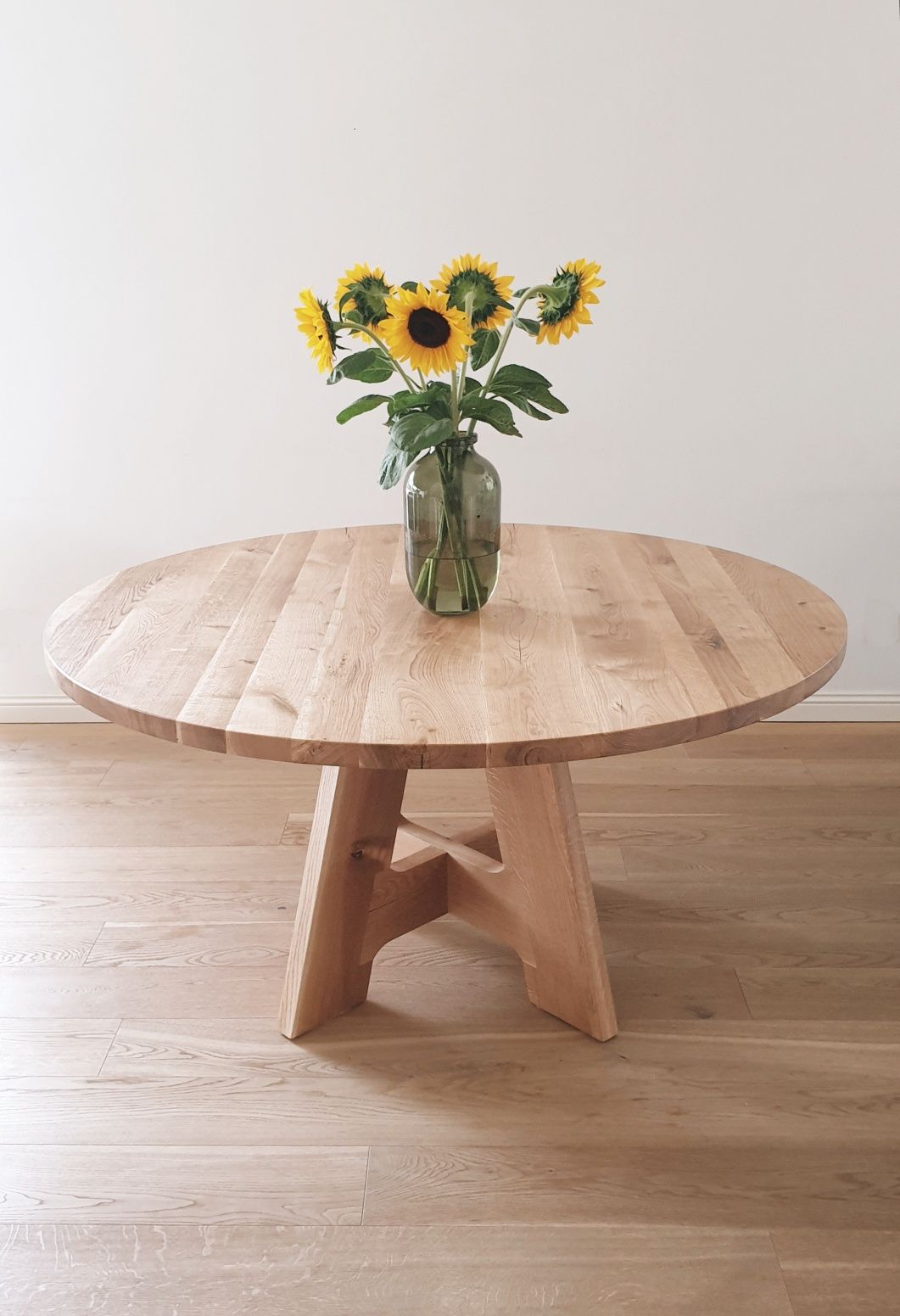 Designerski duży okrągły dębowy stół 150 cm. Lity dąb. Farmhouse, boho