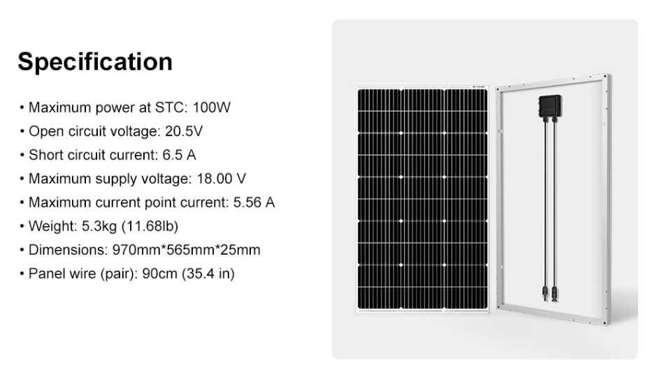 Painel solar 12V 100W mono NOVO