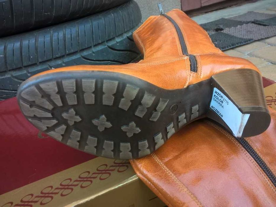 NOWE Buty-Kozaki KOWBOJKI 37 Naturalna skóra100% MIODOWY I-Klasa Gw.6m