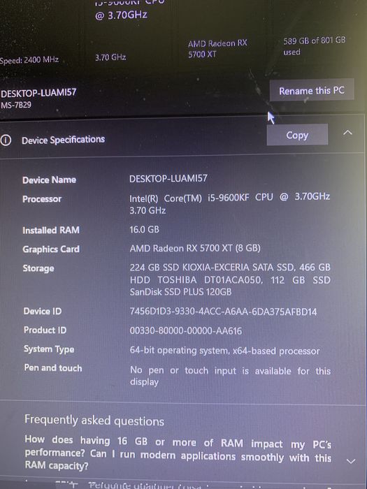 Computador Gaming i5-9600KF / RX 5700XT