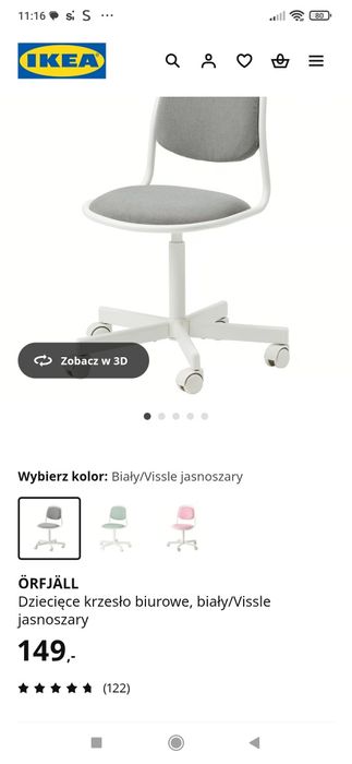 Orfjall Ikea krzesło obrotowe szare