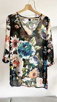 Kwiatowa bluzka oversize narzutka 38 M H&M summer na lato