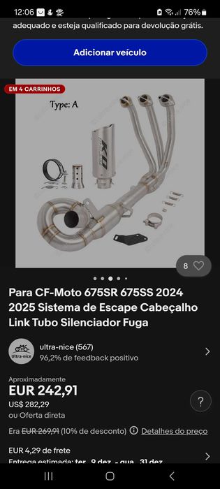 Linha escape completa moto