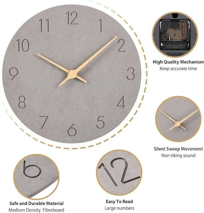 Zegar ścienny płyta MDF bez tykania cichy nowoczesny 30cm Warminn