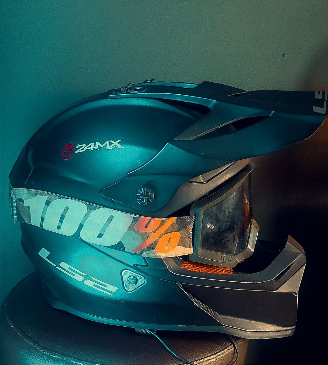 Kask LS2 MX437 + gogle 100% strata+ Intercom Freedcoon T COM SC