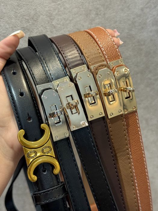 Тонкий ремінь hermes ермес черный бежевый з замочком ремень