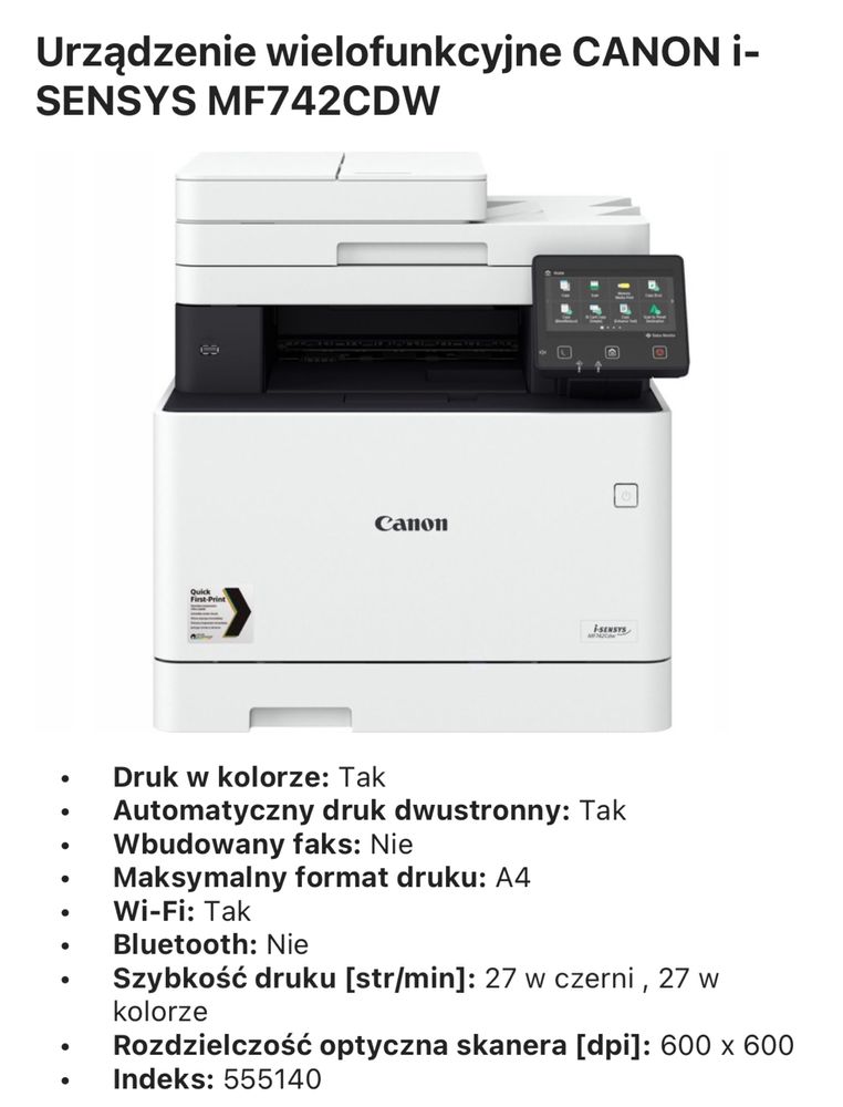 Drukarka mf742cdw canon