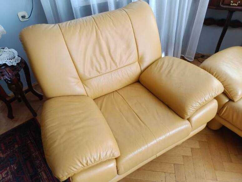 Zestaw wypoczynkowy, sofa + 2 fotele, skóra KLER, b.dobry stan